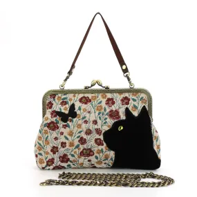 Comeco Floral Black Cat Kisslock Bag