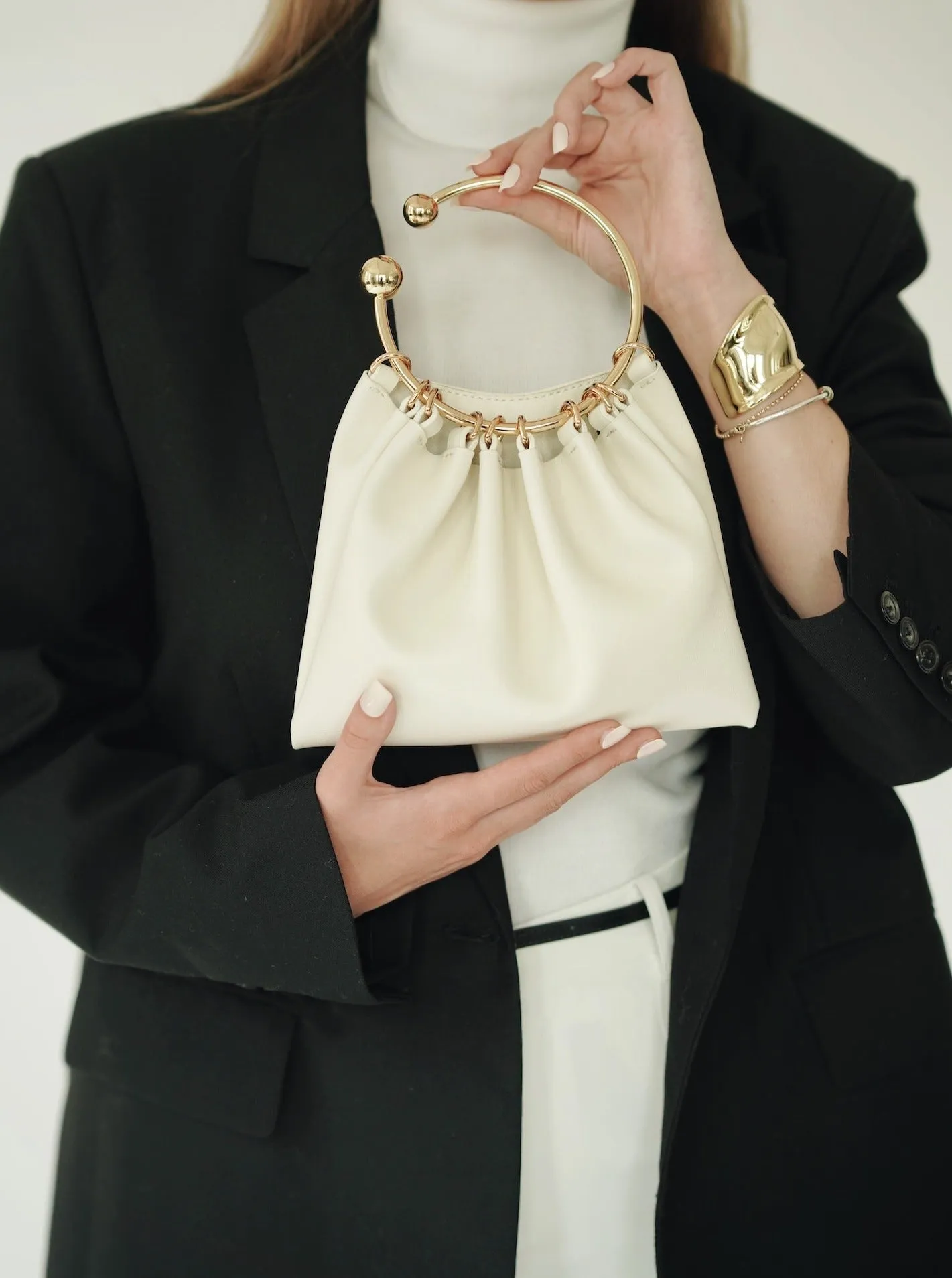 Cream Ring Handle Bag