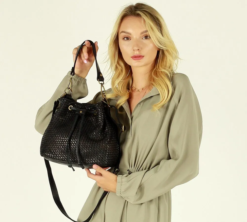 CUPIDO XL● Damen Bucket Bag aus weichem geflochten Leder