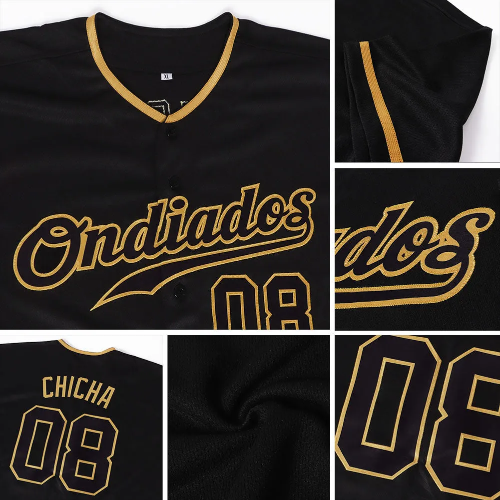 Custom Black Black-Old Gold Authentic Baseball Jersey