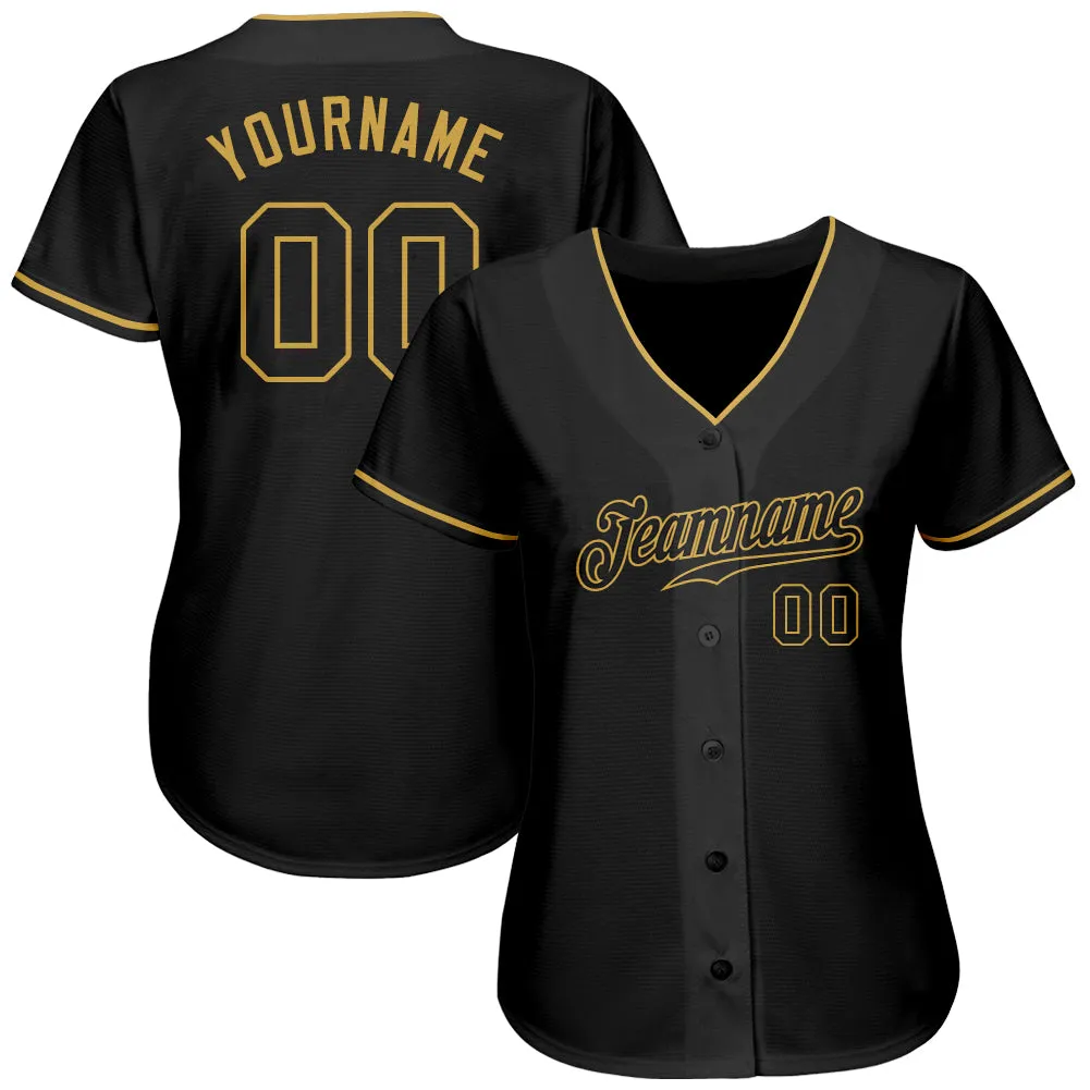 Custom Black Black-Old Gold Authentic Baseball Jersey