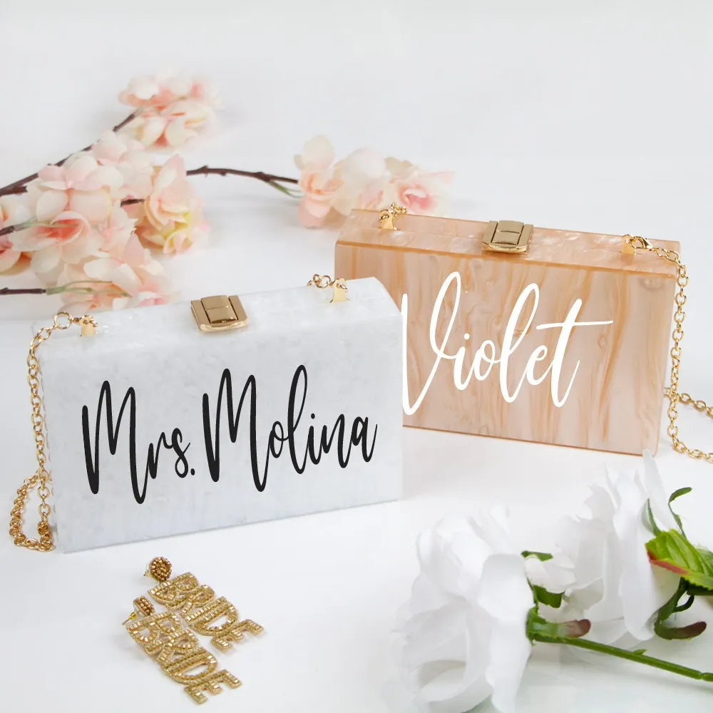 Custom Name Marbled Acrylic Box Clutch Gifts-LP