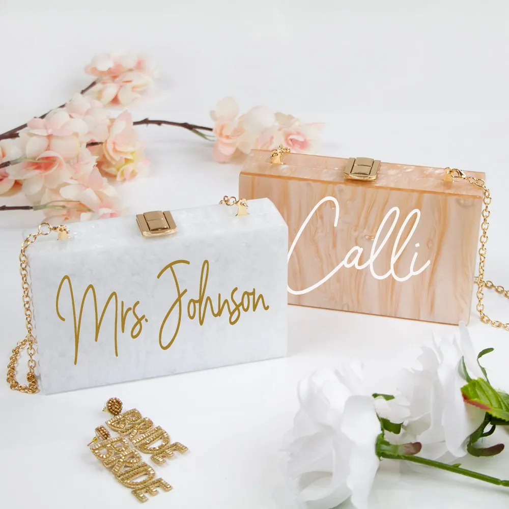 Custom Name Marbled Acrylic Box Clutch Gifts-LP