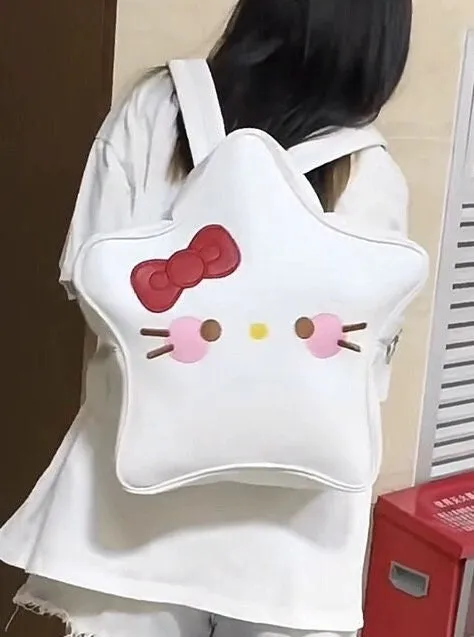 Cute KITTY White Backpack, Star Shaped Design Leather Backpack for Women, Sanrio Kitty Kawaii Bag for Girls, Oversized Backpack