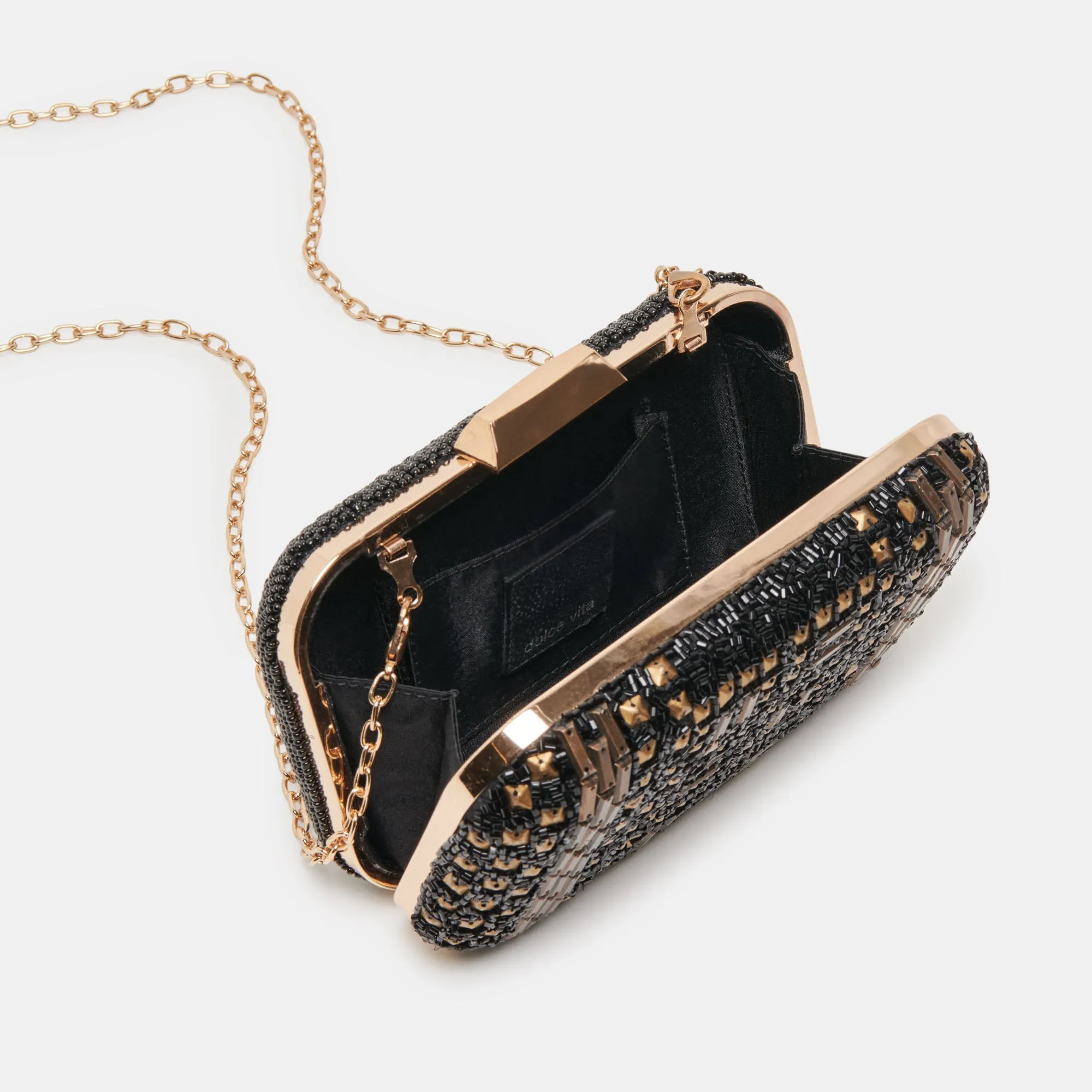 DAISY CLUTCH BLACK GOLD BEADED