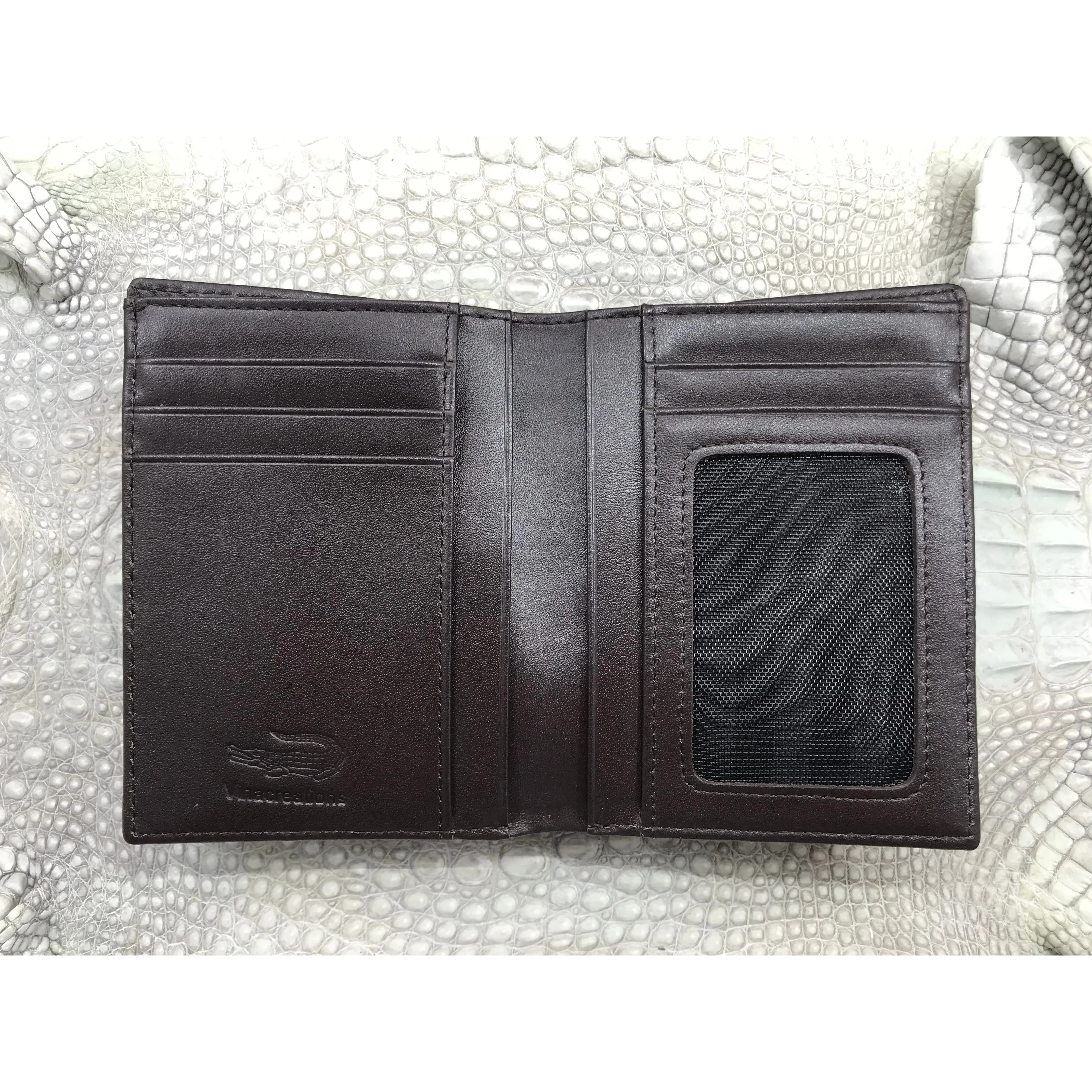 Dark Brown Alligator Skin Bifold Vertical Wallet For Men | Handmade Crocodile Leather Wallet RFID Blocking | VL5685