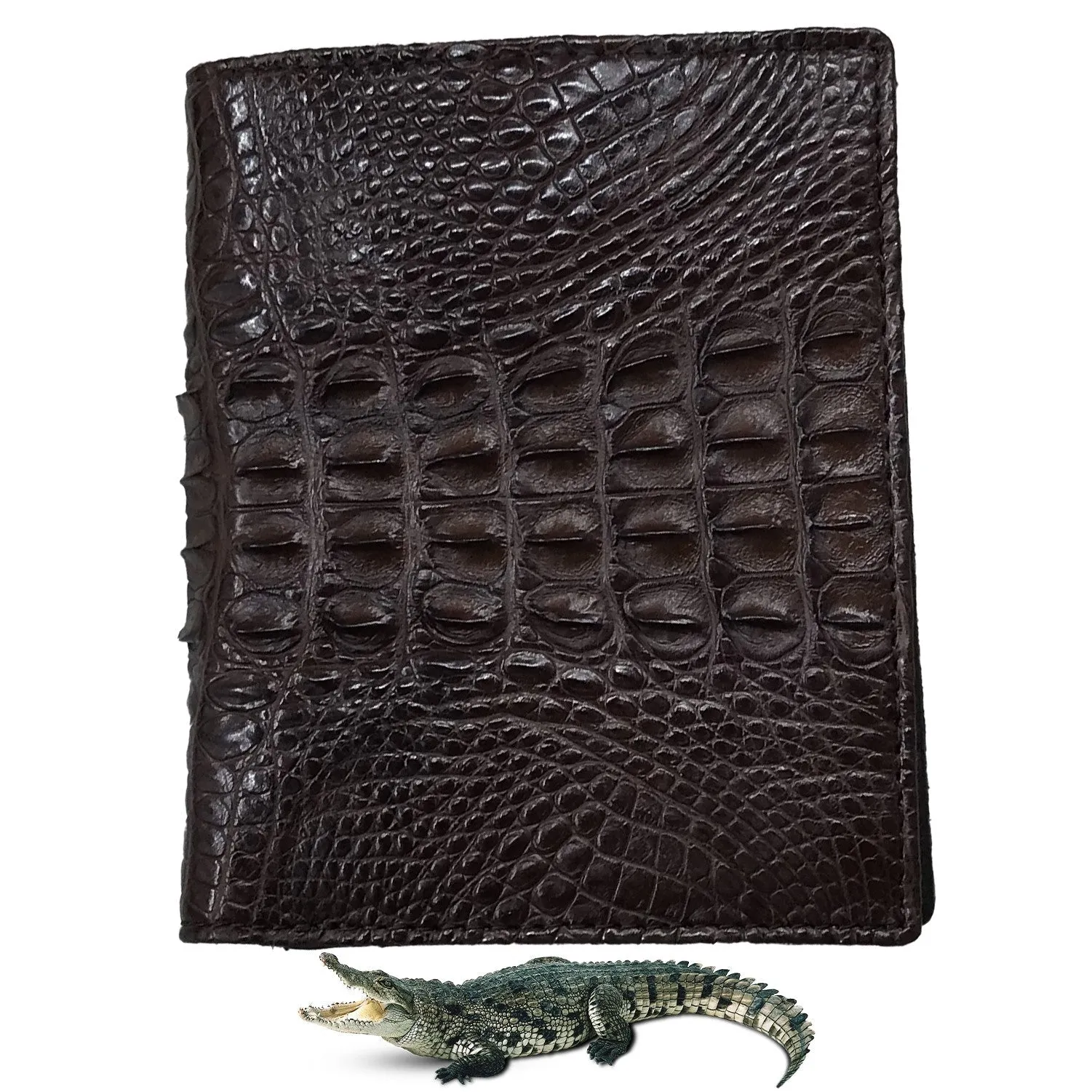 Dark Brown Alligator Skin Bifold Vertical Wallet For Men | Handmade Crocodile Leather Wallet RFID Blocking | VL5685