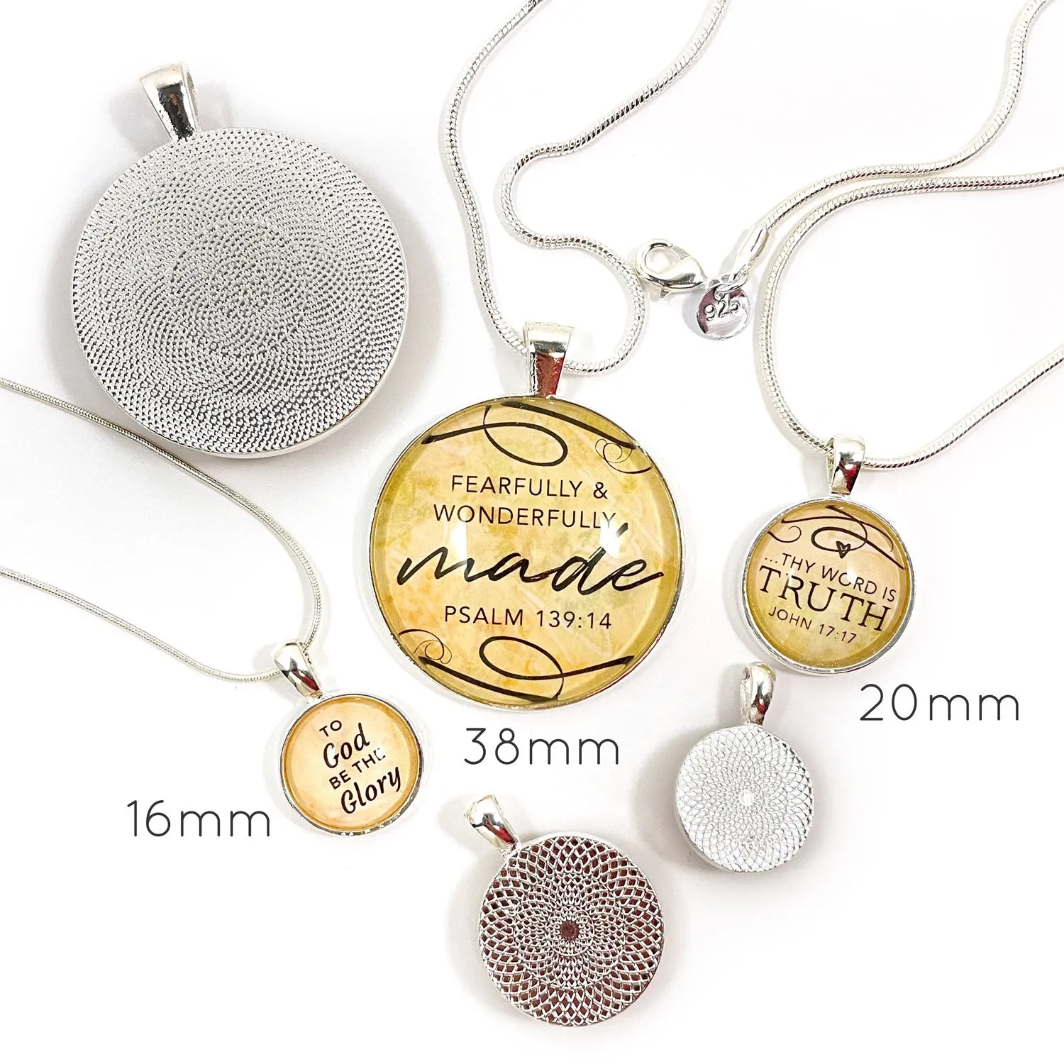 Delight Yourself in the Lord, Fearfully and Wonderfully Made – Psalms Scripture Silver Pendant Necklaces – Add a Matching Charm Bangle!