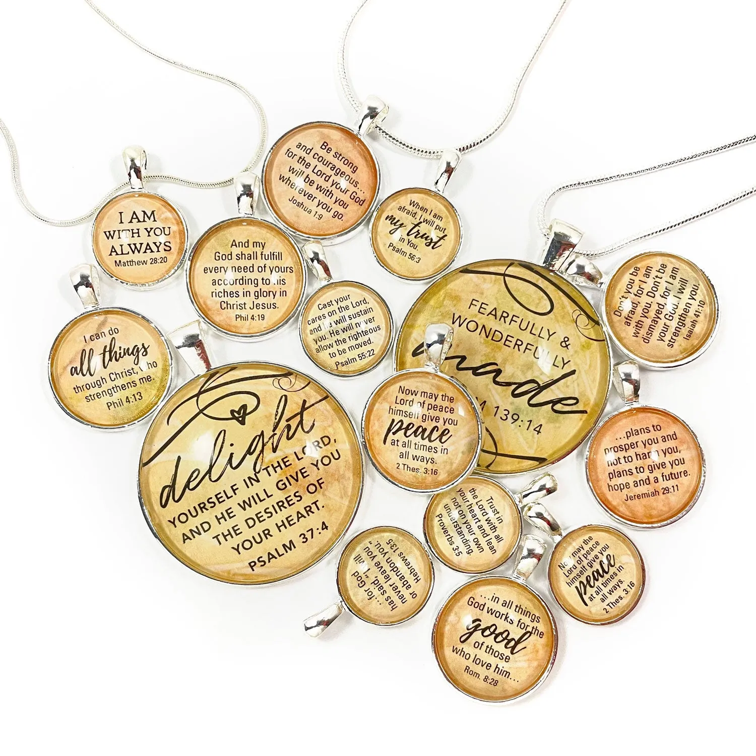 Delight Yourself in the Lord, Fearfully and Wonderfully Made – Psalms Scripture Silver Pendant Necklaces – Add a Matching Charm Bangle!