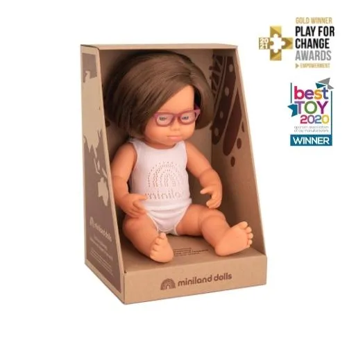 Doll -  Caucasian Girl Downs Syndrome and Glasses.  Anatomically Correct