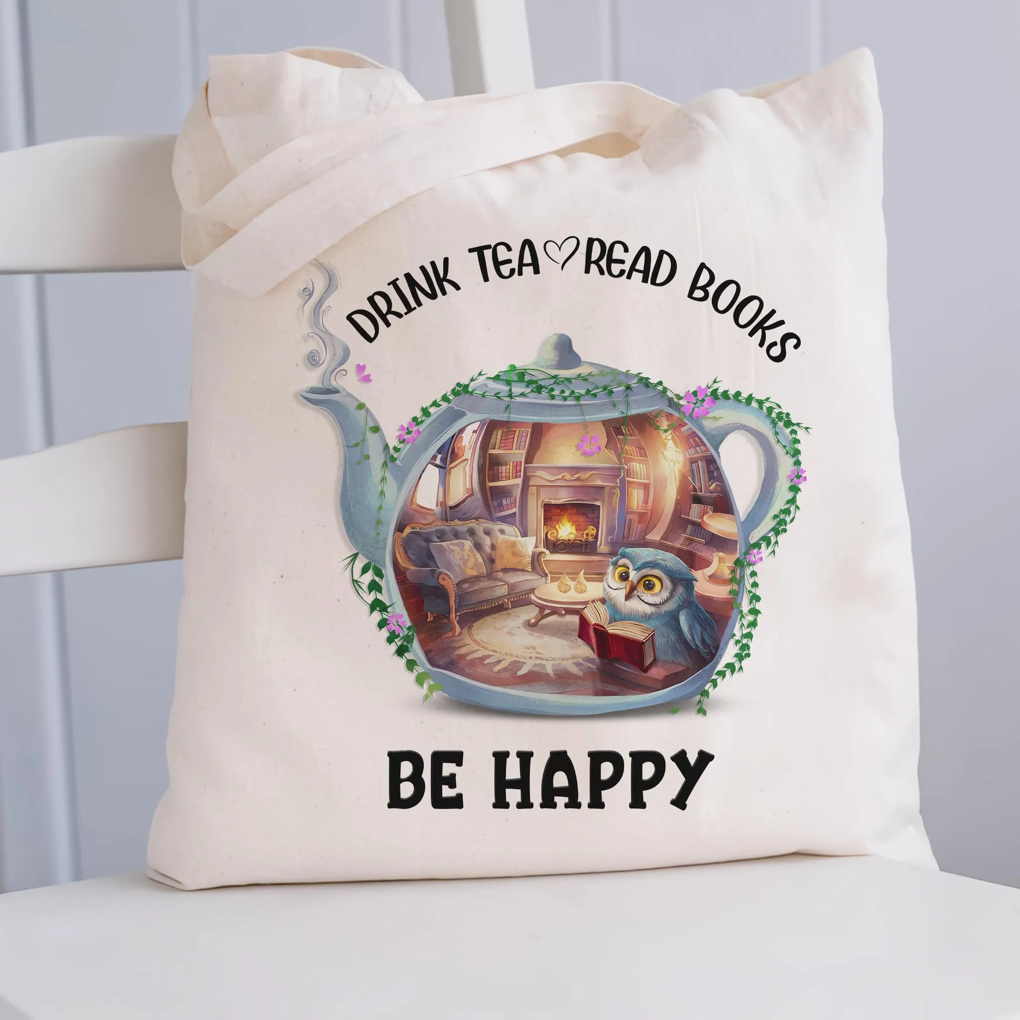 Drink Tea Read Books Teapot Owl Tote Bag TBW2035