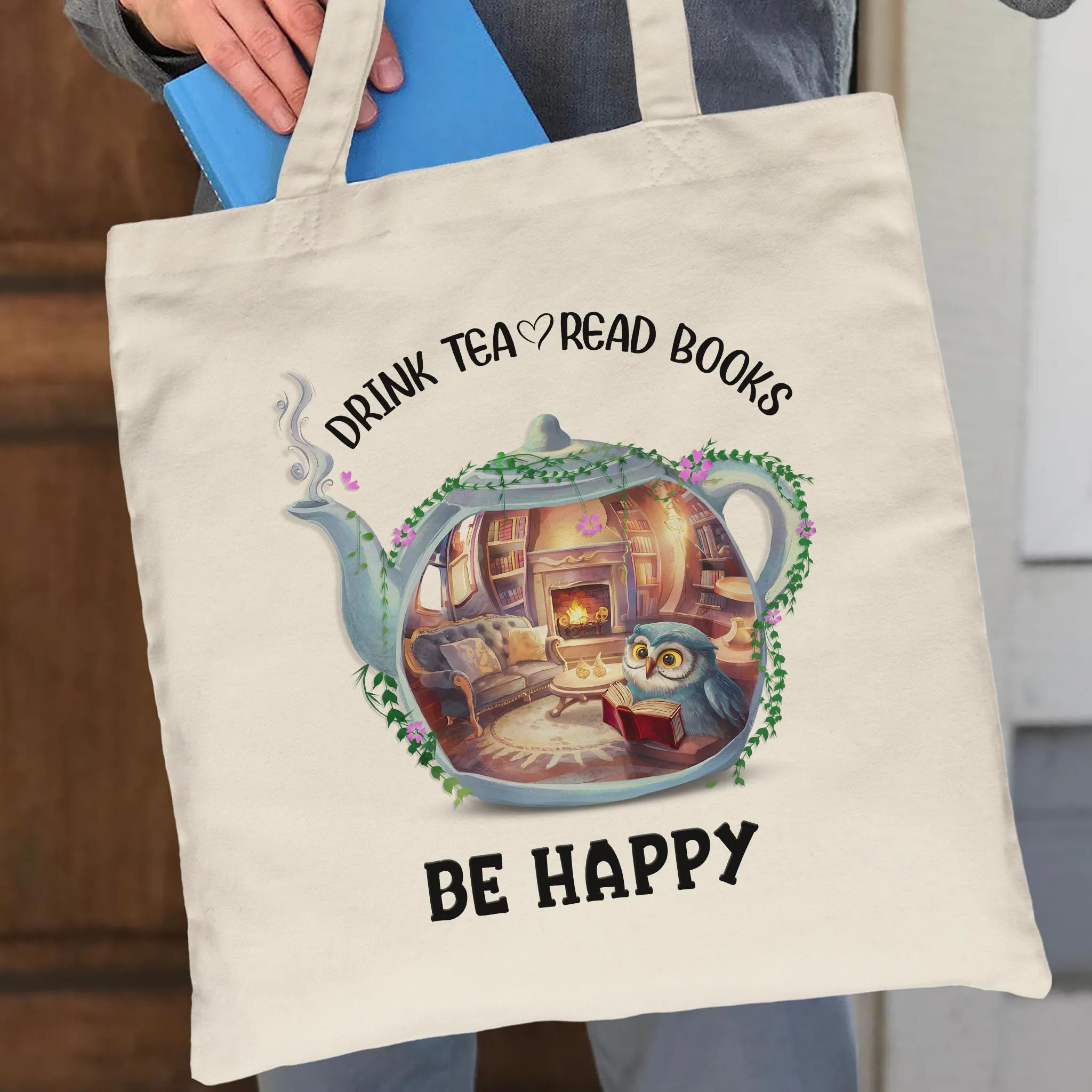 Drink Tea Read Books Teapot Owl Tote Bag TBW2035