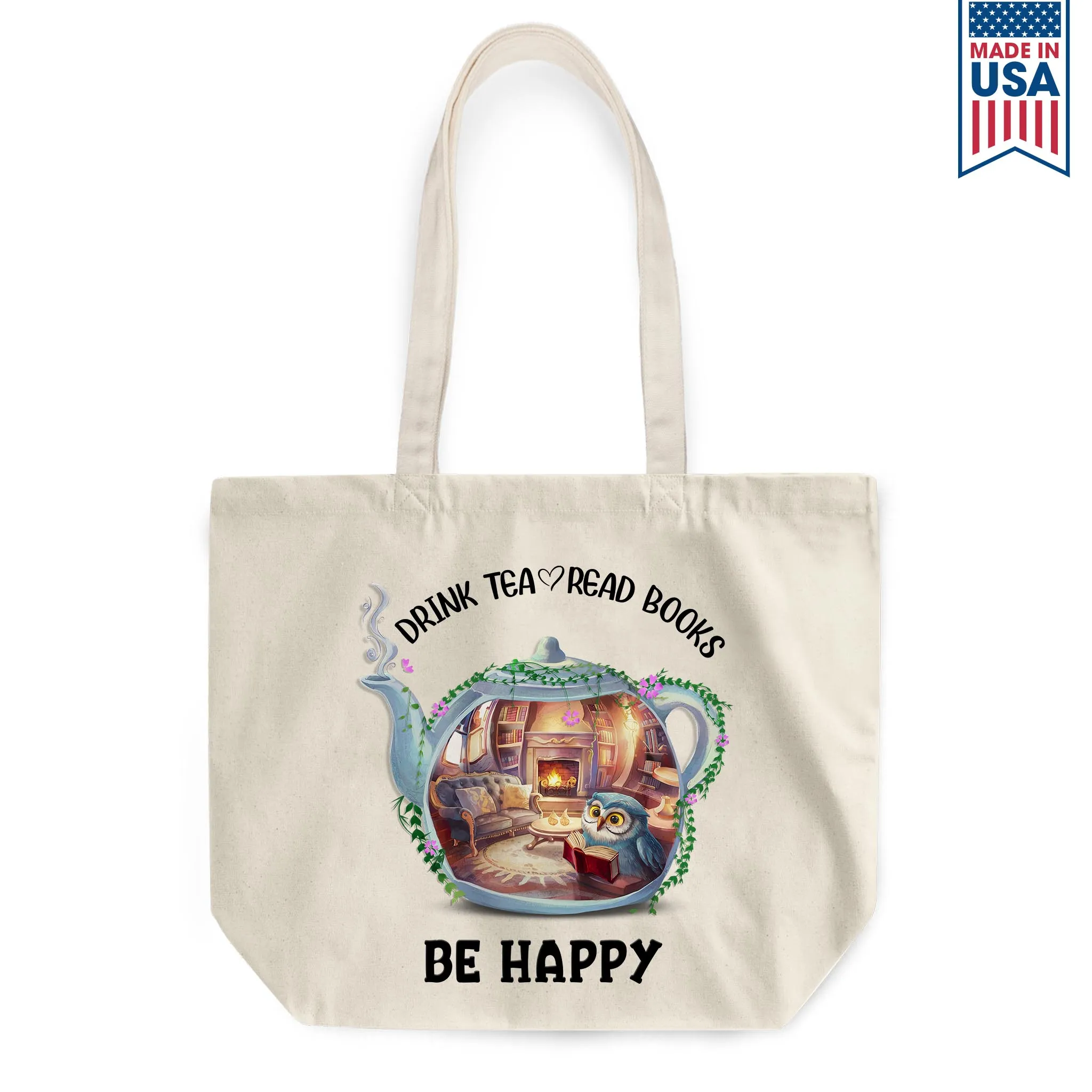 Drink Tea Read Books Teapot Owl Tote Bag TBW2035