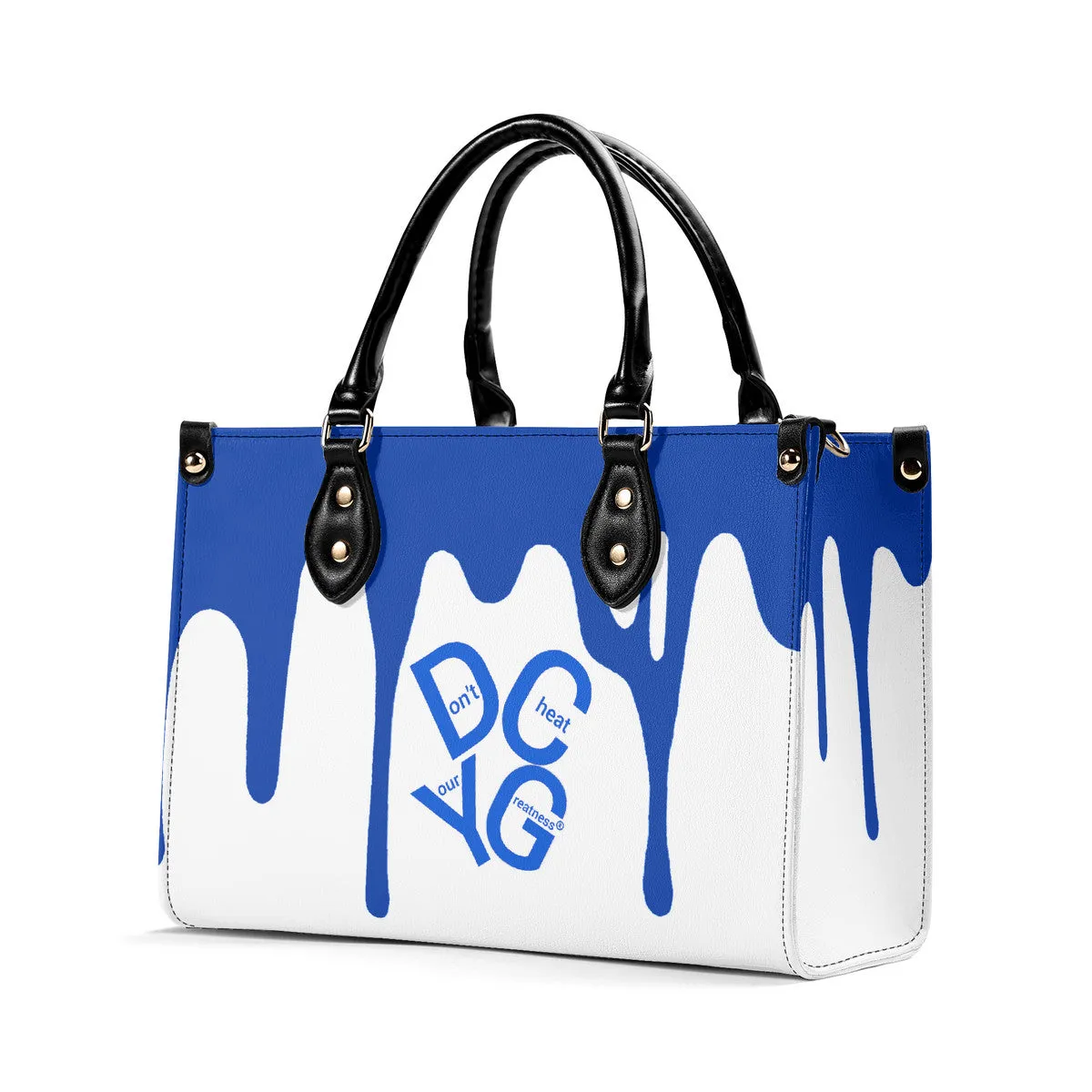 DRIP Blue Logo & White Multiple Sizes Upgraded Luxury Women PU Leather Handbag