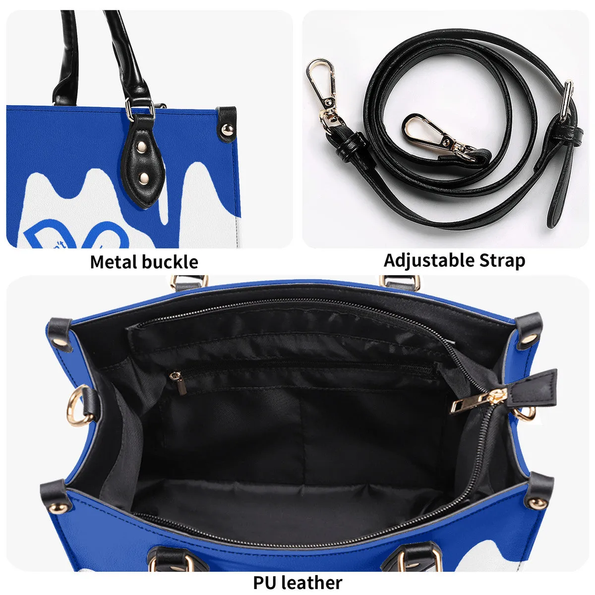 DRIP Blue Logo & White Multiple Sizes Upgraded Luxury Women PU Leather Handbag