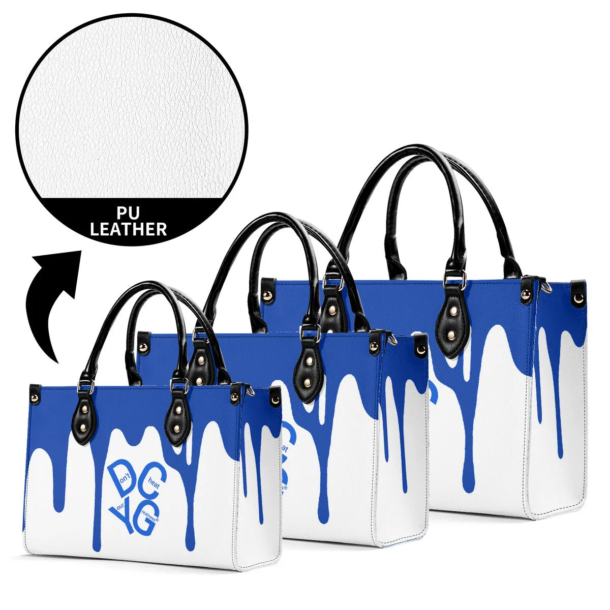 DRIP Blue Logo & White Multiple Sizes Upgraded Luxury Women PU Leather Handbag