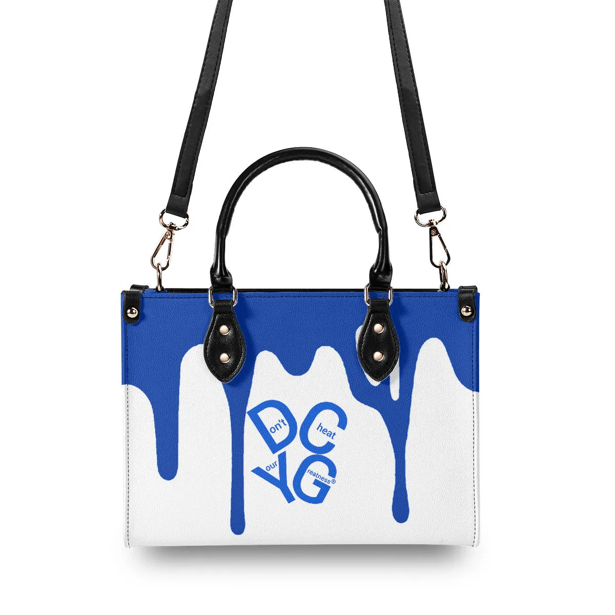 DRIP Blue Logo & White Multiple Sizes Upgraded Luxury Women PU Leather Handbag