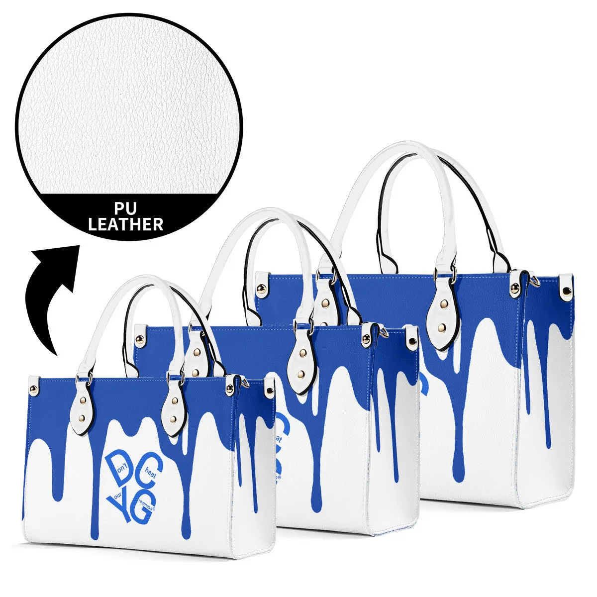 DRIP Blue Logo & White Multiple Sizes Upgraded Luxury Women PU Leather Handbag