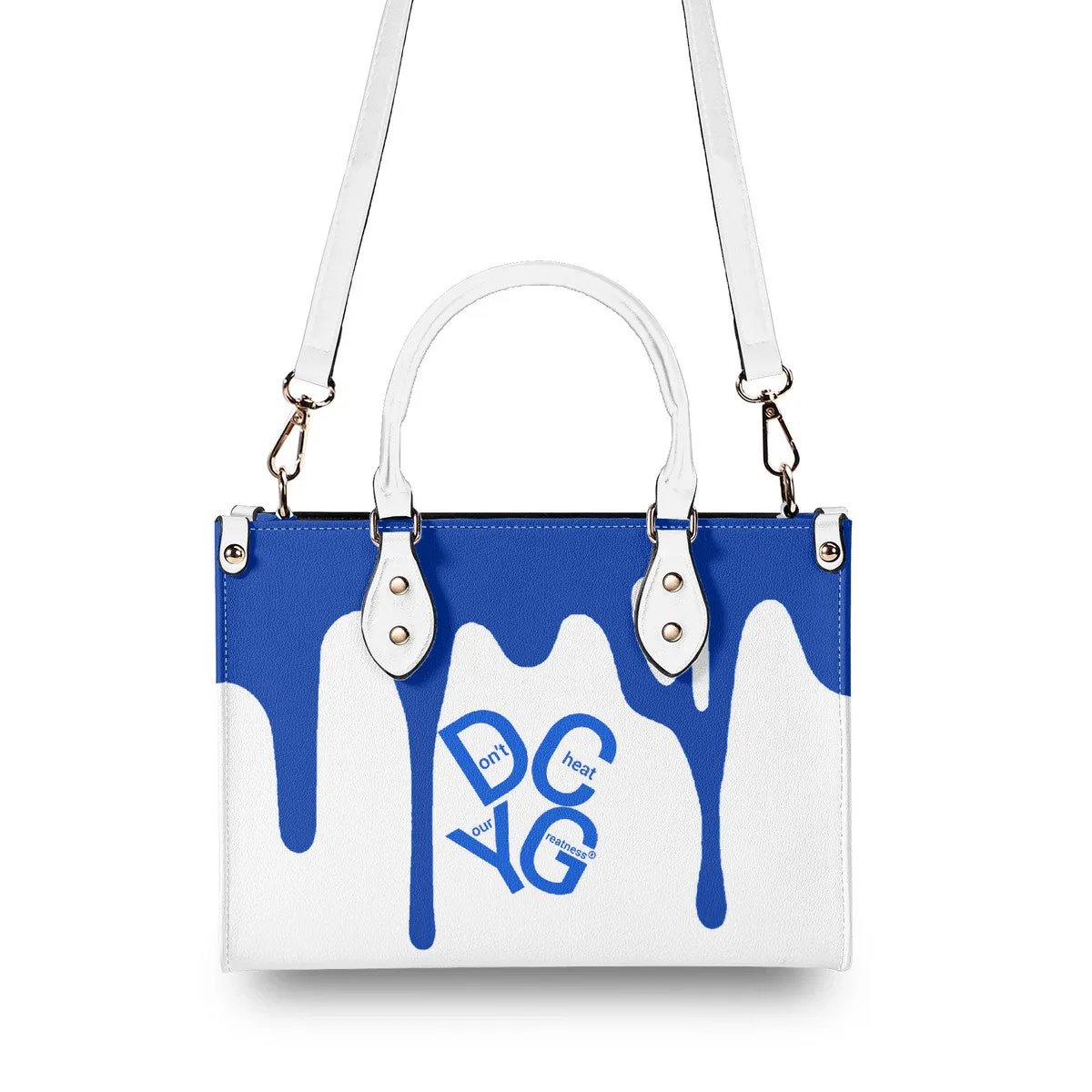 DRIP Blue Logo & White Multiple Sizes Upgraded Luxury Women PU Leather Handbag