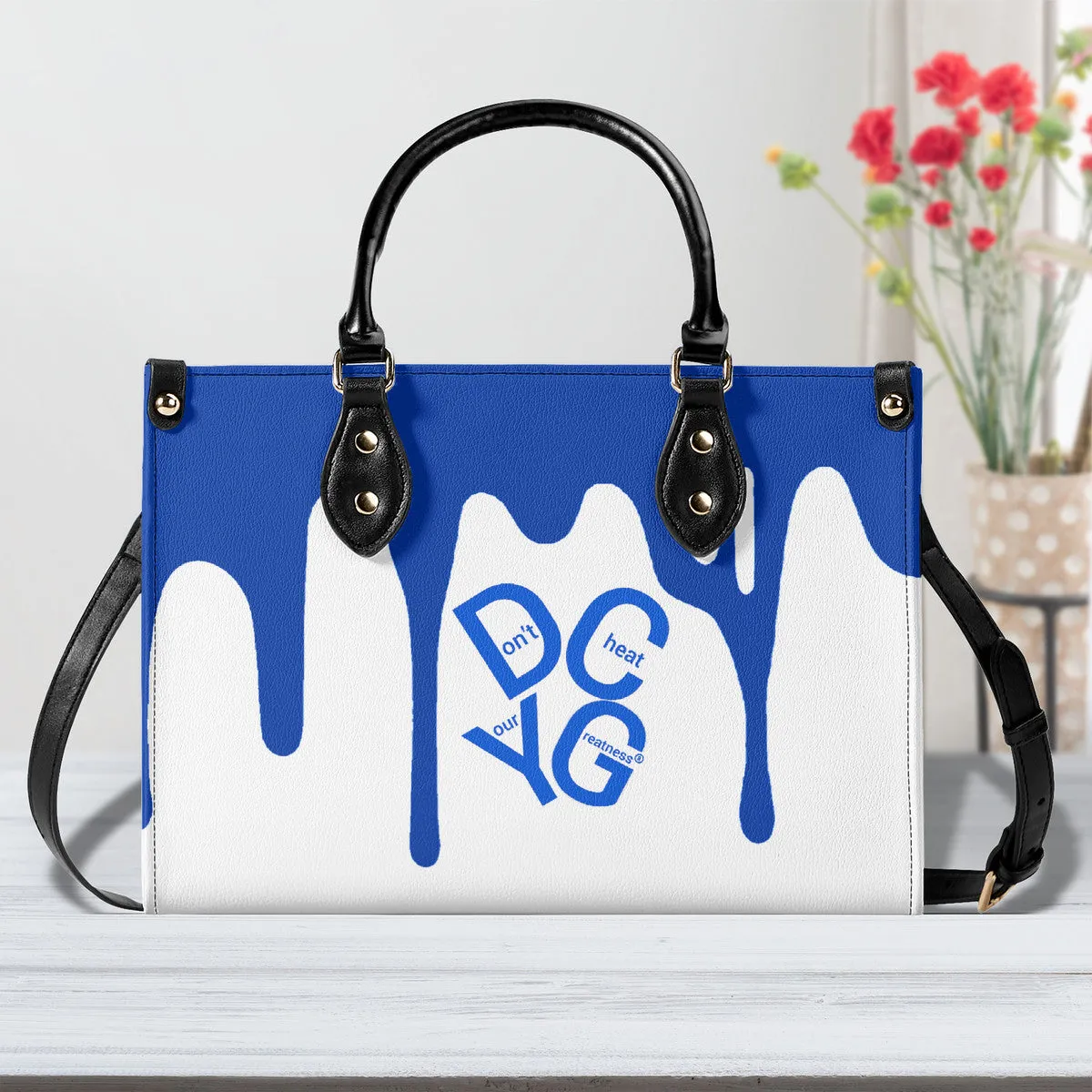 DRIP Blue Logo & White Multiple Sizes Upgraded Luxury Women PU Leather Handbag