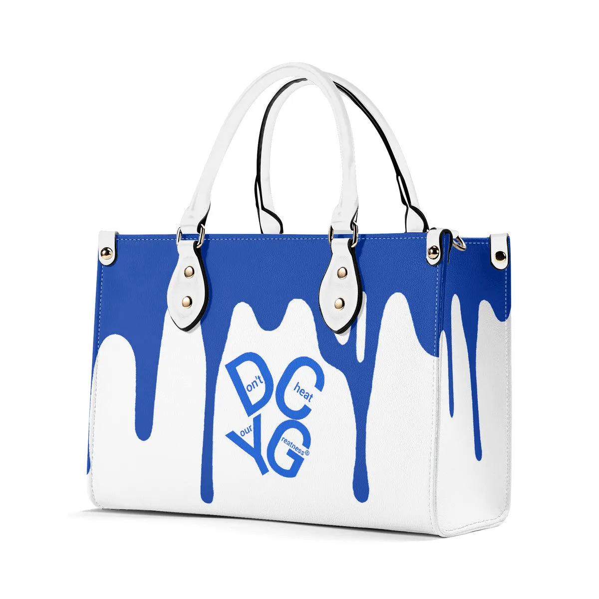 DRIP Blue Logo & White Multiple Sizes Upgraded Luxury Women PU Leather Handbag