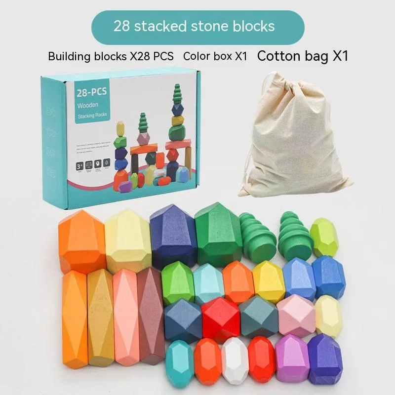 Educational Wooden Ornamental Stone Balance Stacked Stone Fun Building Blocks Children's Toys