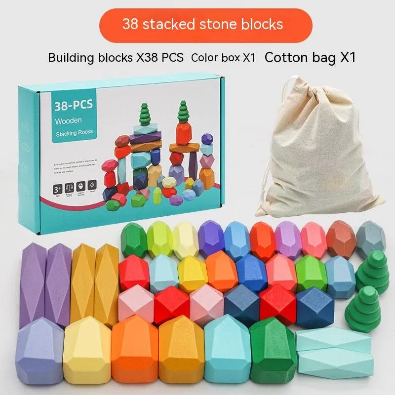 Educational Wooden Ornamental Stone Balance Stacked Stone Fun Building Blocks Children's Toys