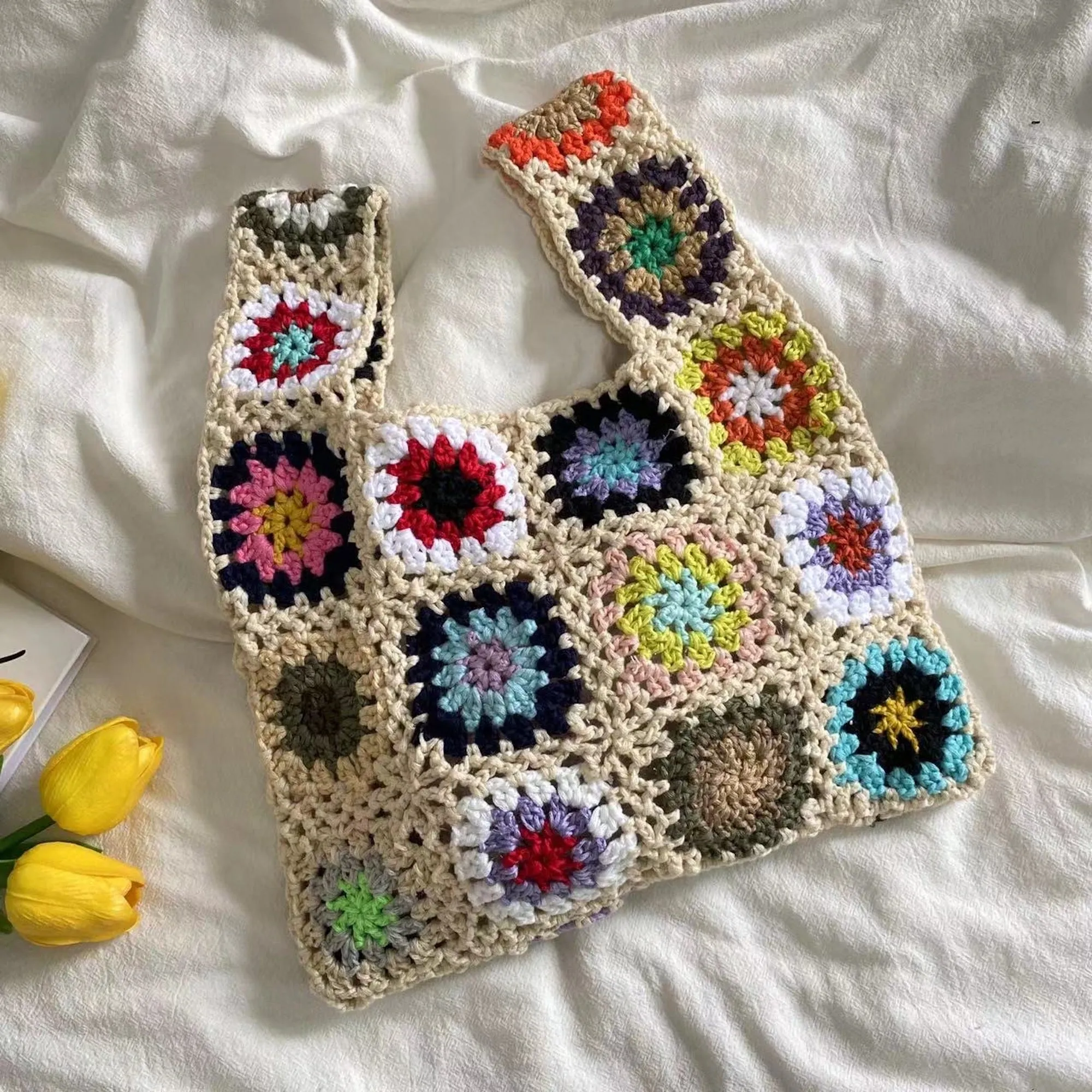 Elena Handbags Crochet Granny Square Patchwork Shoulder Bag