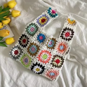 Elena Handbags Crochet Granny Square Patchwork Shoulder Bag