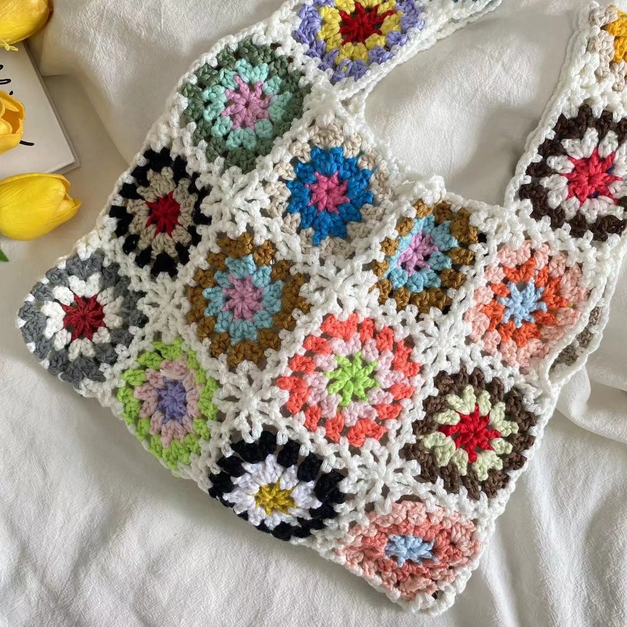 Elena Handbags Crochet Granny Square Patchwork Shoulder Bag