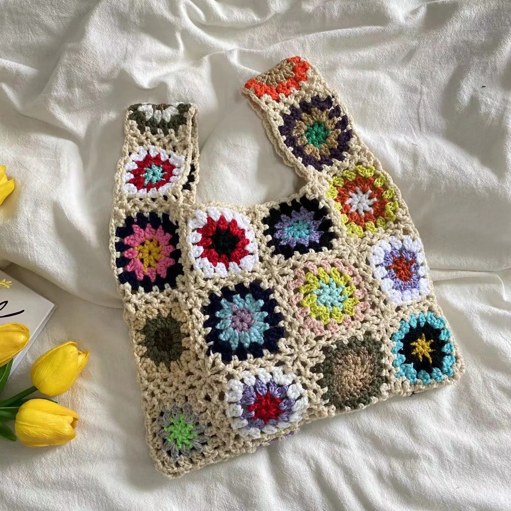 Elena Handbags Crochet Granny Square Patchwork Shoulder Bag