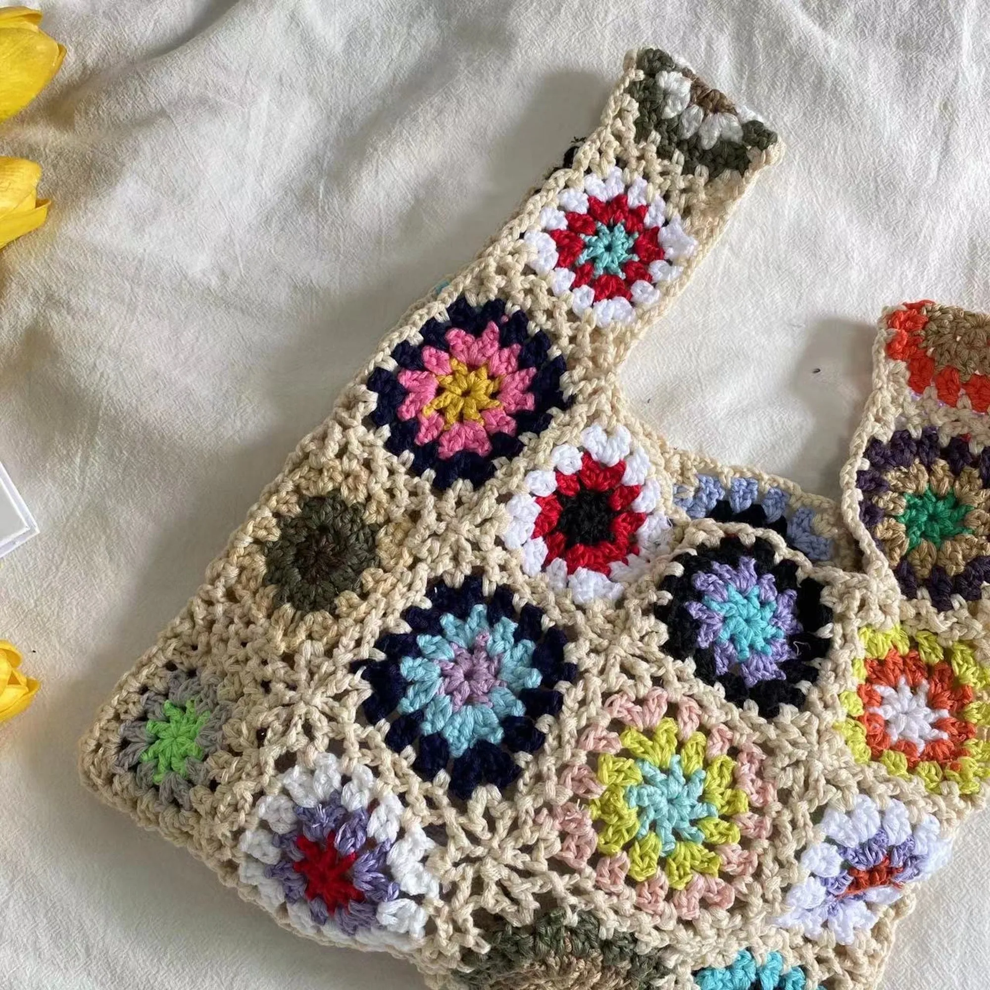 Elena Handbags Crochet Granny Square Patchwork Shoulder Bag