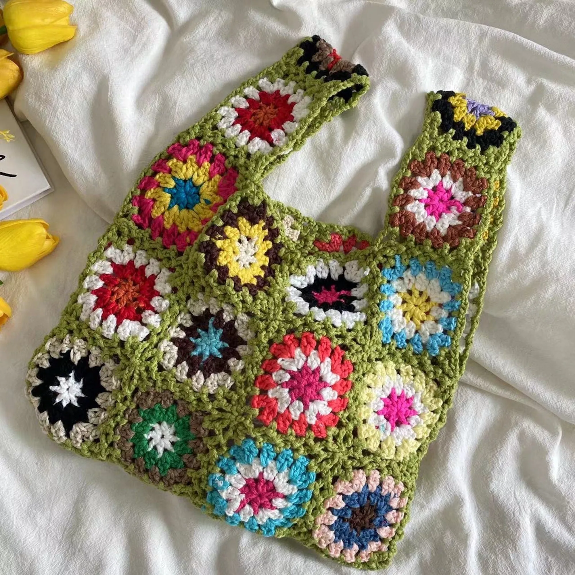 Elena Handbags Crochet Granny Square Patchwork Shoulder Bag