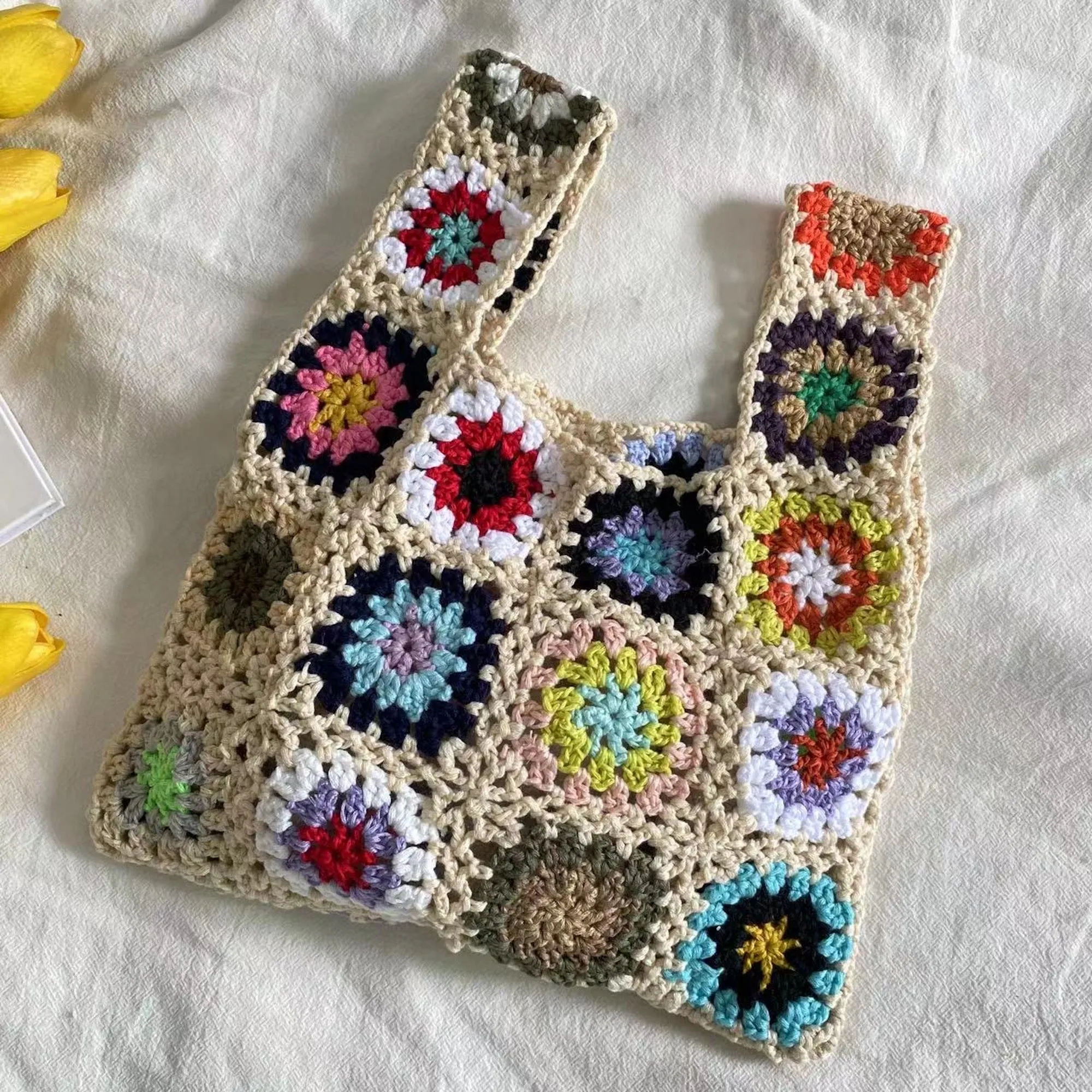 Elena Handbags Crochet Granny Square Patchwork Shoulder Bag