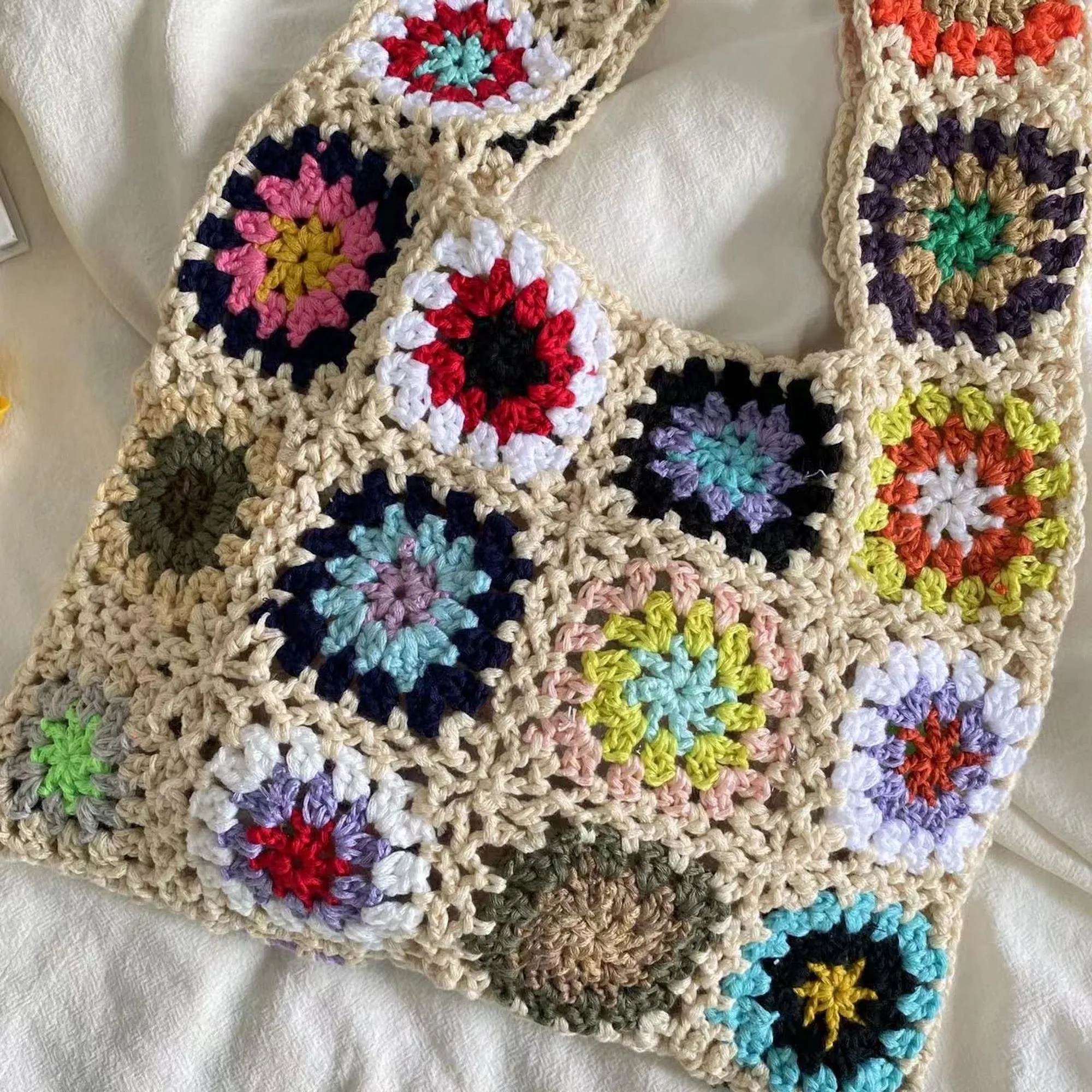 Elena Handbags Crochet Granny Square Patchwork Shoulder Bag