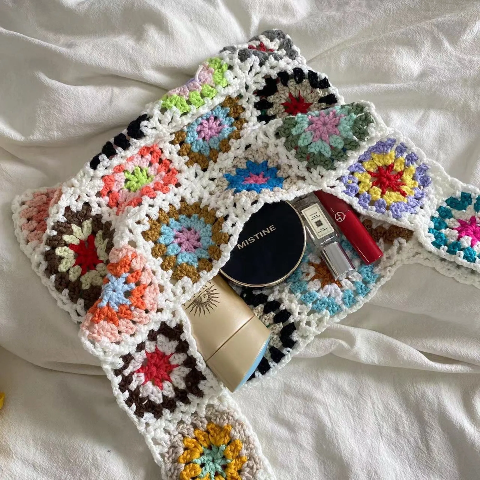 Elena Handbags Crochet Granny Square Patchwork Shoulder Bag