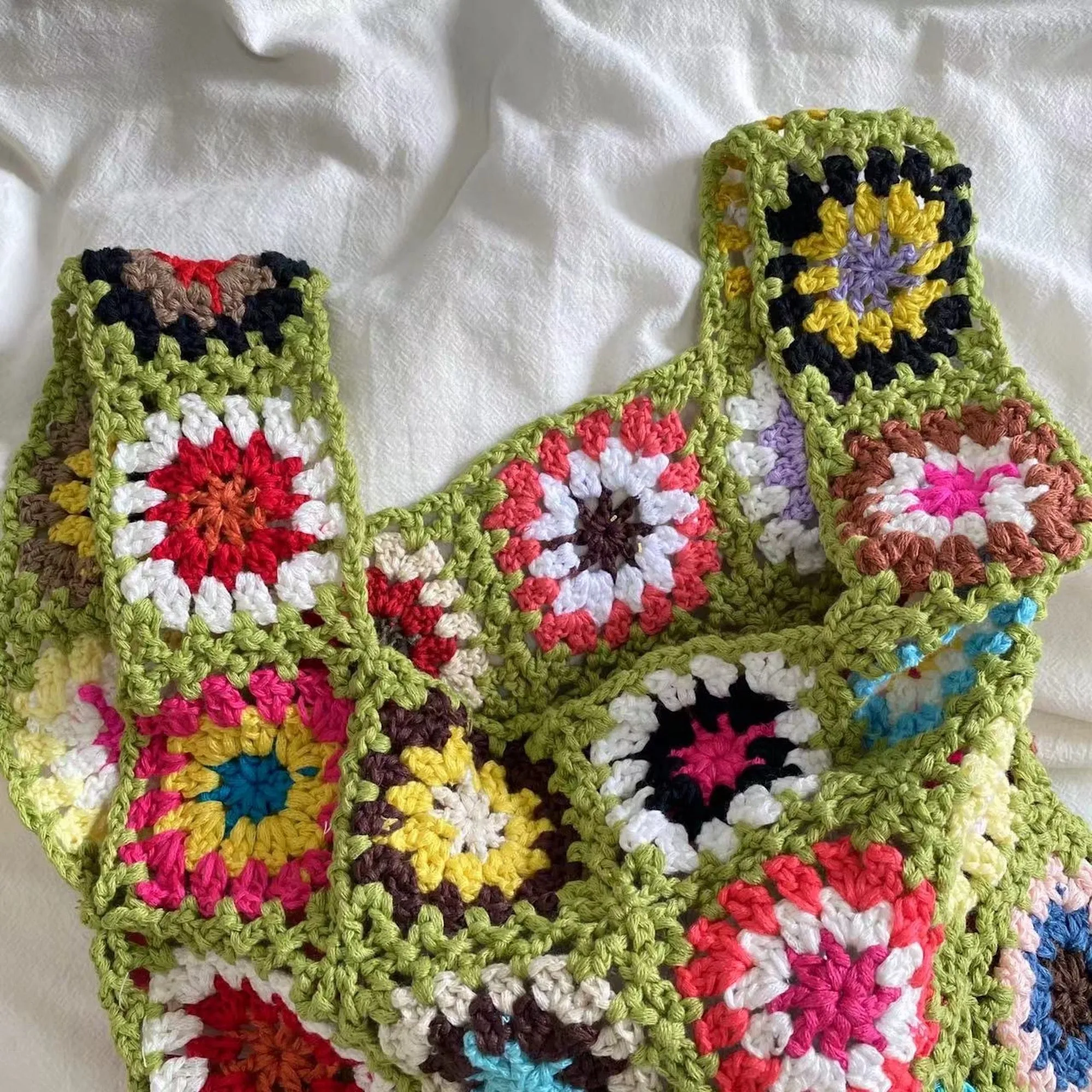 Elena Handbags Crochet Granny Square Patchwork Shoulder Bag