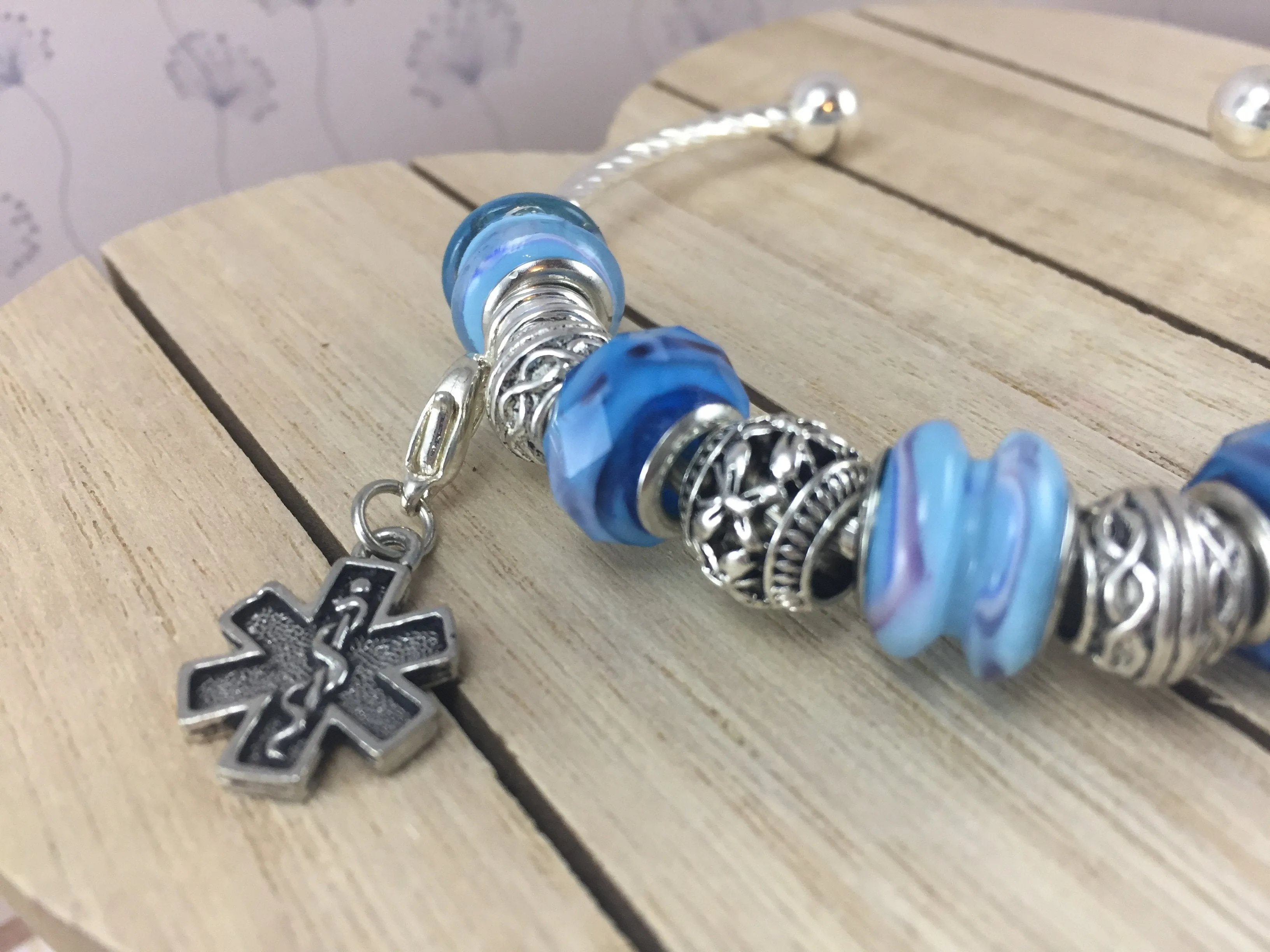 Elizabeth Blue Silver Plated Medical Alert Bracelet - Handmade to Order