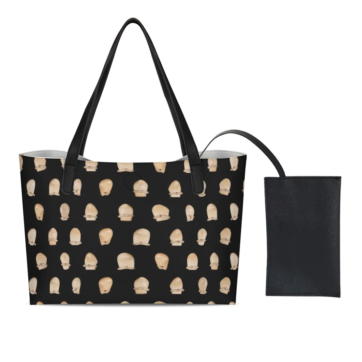 Elk Teeth on Black Shopping Tote Bag With Black Mini Purse