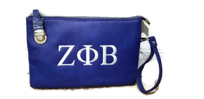 Embroidered Zeta Phi Beta Side Clasp Crossbody/Clutch