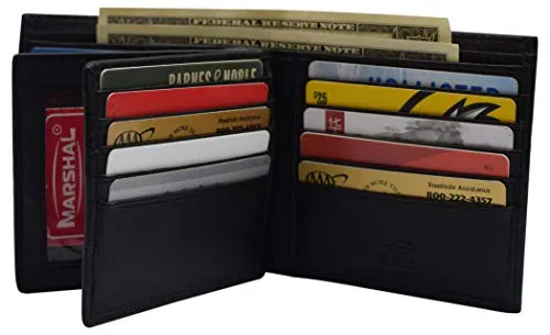 European Hipster Mens Wallet Thick Large Bifold 20 Cards and 2 ID Window, Black, one size