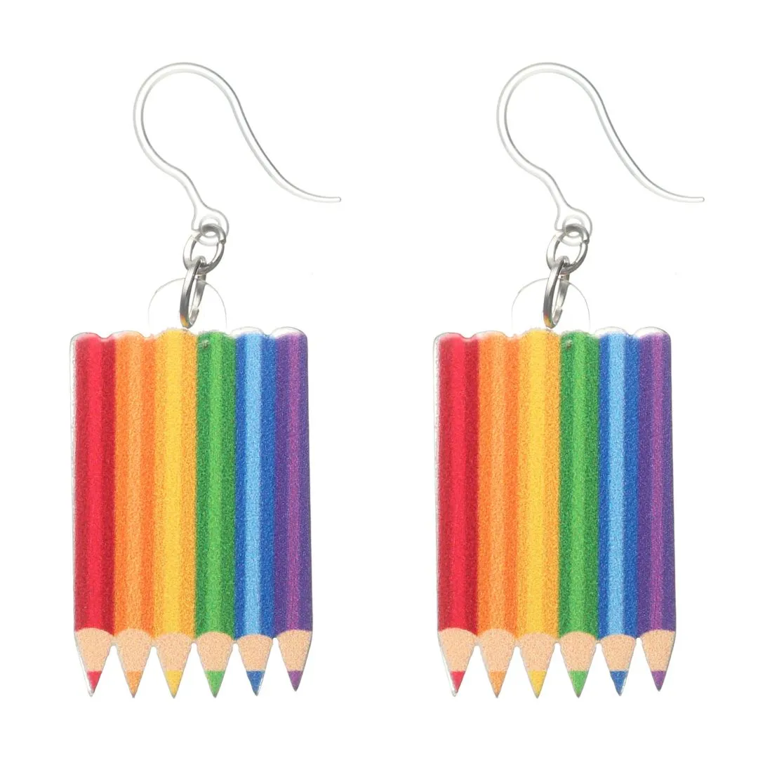 Exaggerated Colored Pencils Dangles Hypoallergenic Earrings for Sensitive Ears Made with Plastic Posts