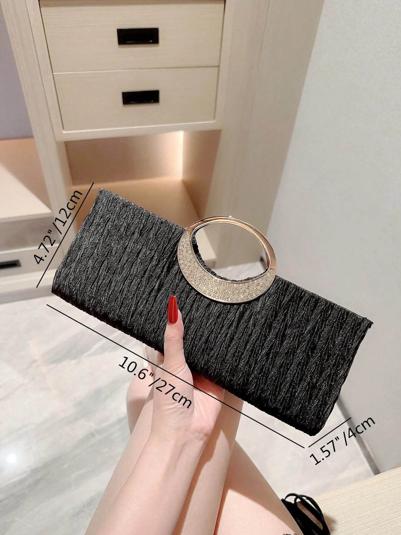 Exquisite Medium Square Rhinestone Ruched Evening Bag