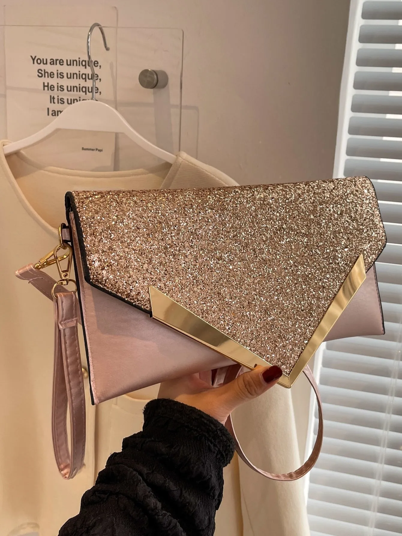 Exquisite Sequin, Shiny Glitter Metal Flap Square Evening Bag