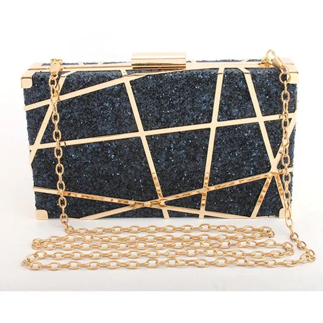 Fashion Sequined Clutch  Evening Bag Metal Chain Handbag Wedding Banquet Purse and Handbag