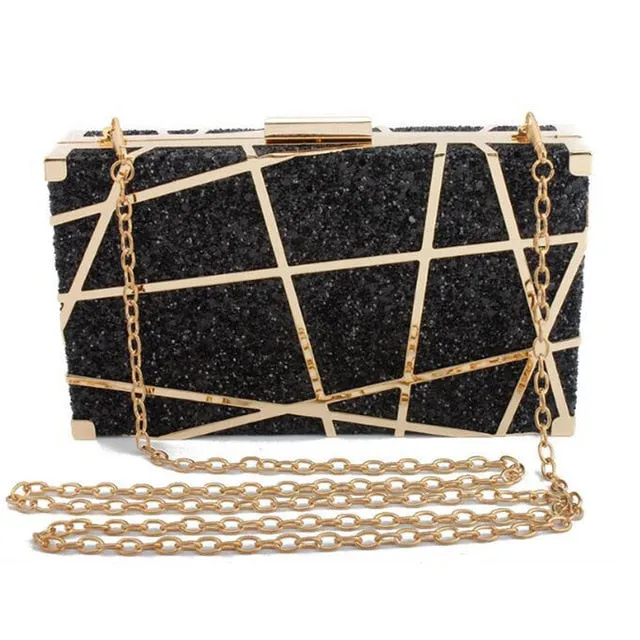 Fashion Sequined Clutch  Evening Bag Metal Chain Handbag Wedding Banquet Purse and Handbag