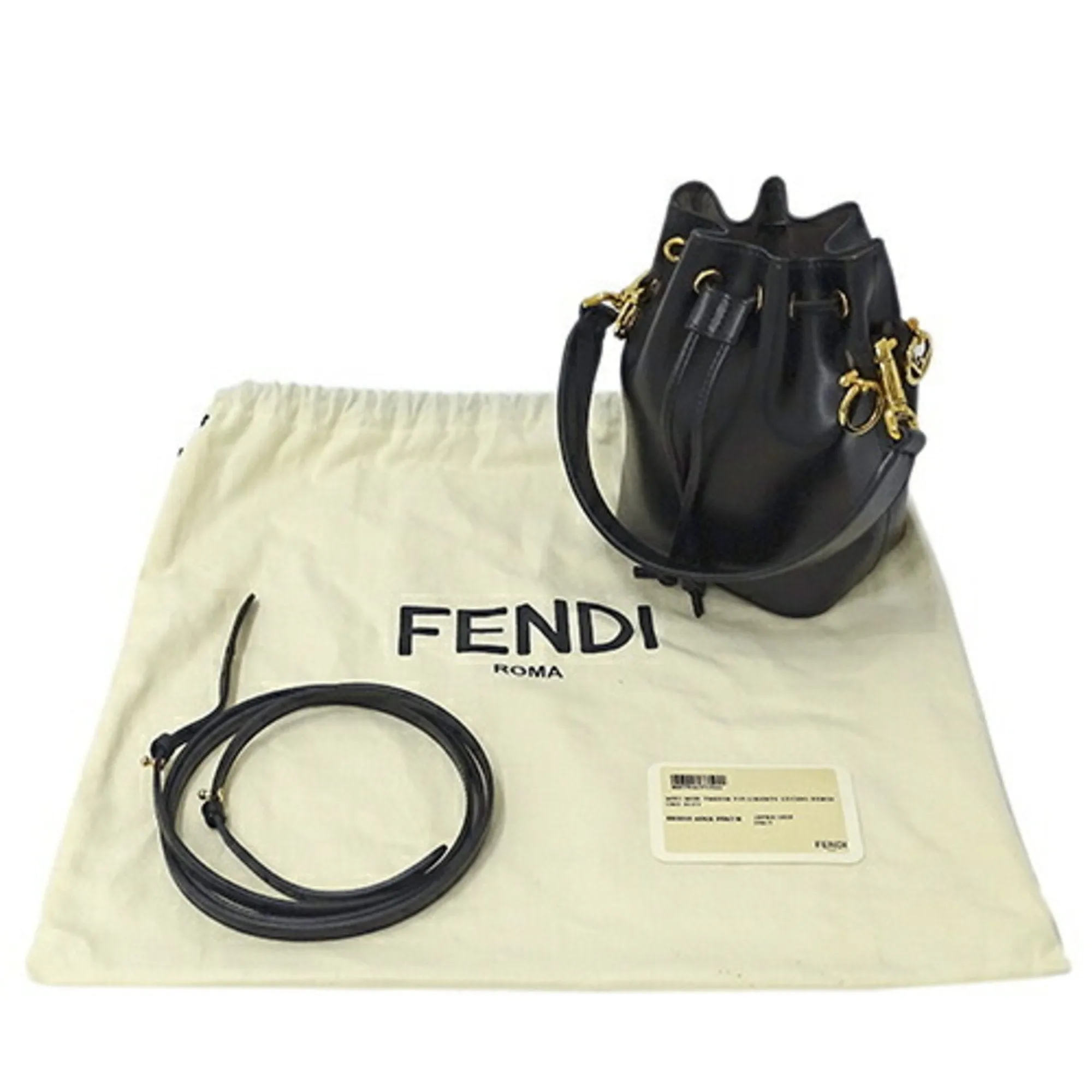 FENDI Bag Women's Handbag Shoulder 2way Mon Tresor Calf Leather Black 8BS010 Bucket Type