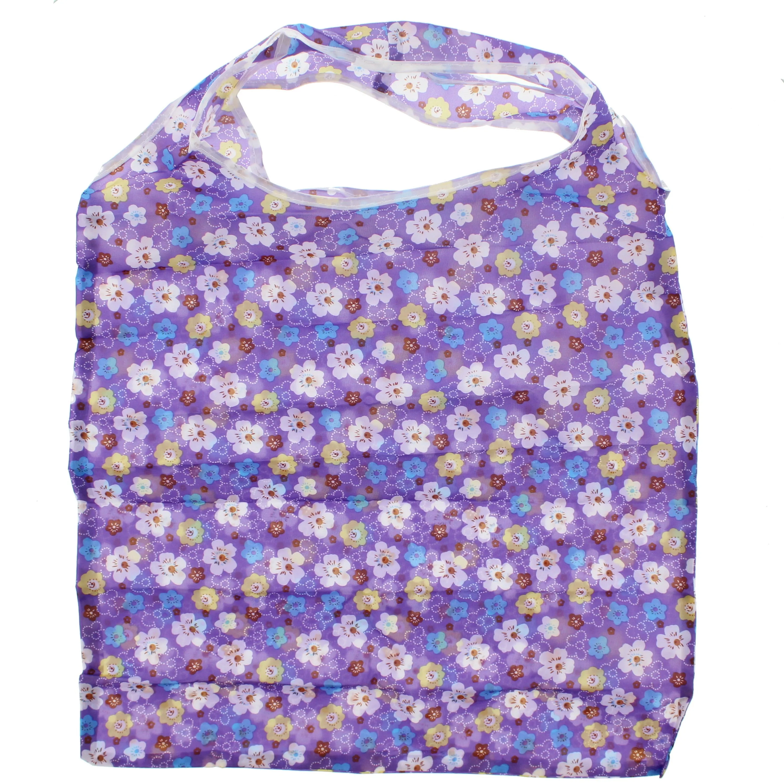 Floral Print Lilac Shopping Bag in Pocket Pouch