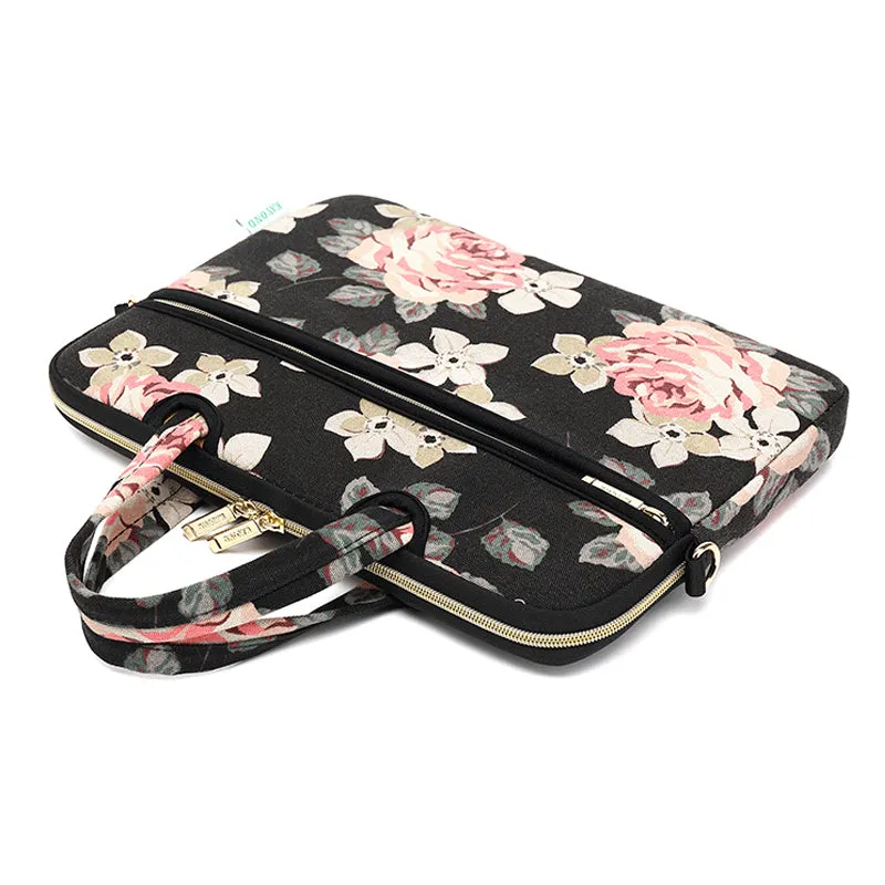 Flower Laptop Shoulder Bag 13"14"15"15.6" Pouch PC Canvas Notebook Handle Case For Macbook HP Lenovo