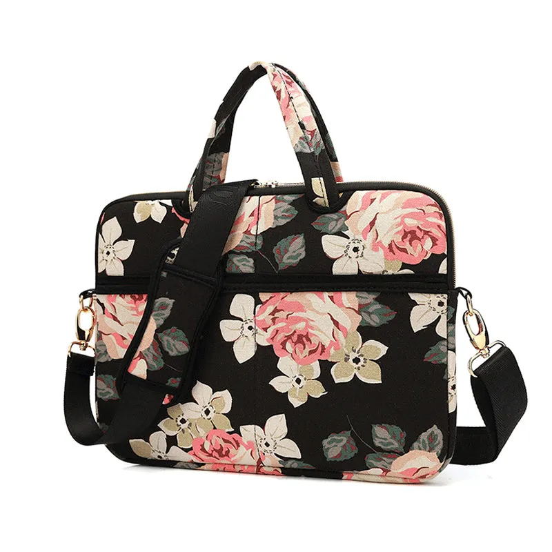 Flower Laptop Shoulder Bag 13"14"15"15.6" Pouch PC Canvas Notebook Handle Case For Macbook HP Lenovo